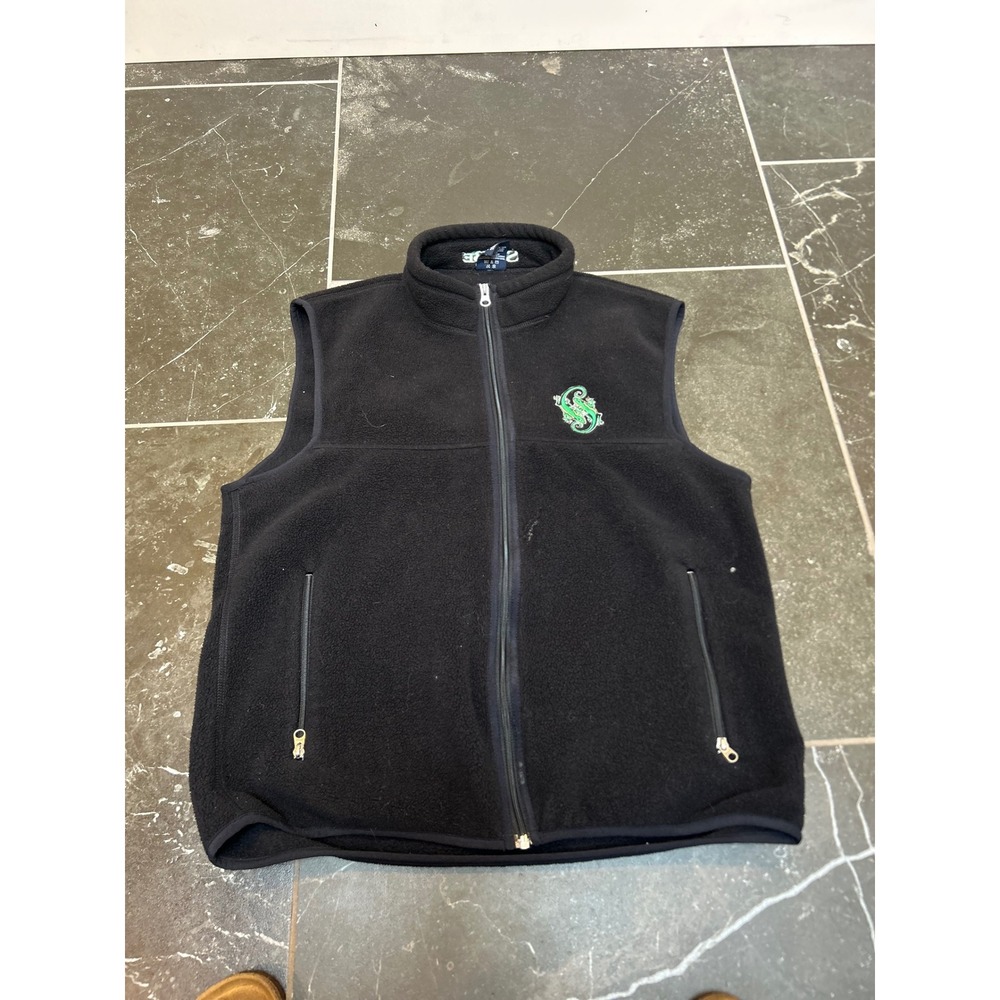Port Authority Mens XL Black Fleece Vest SoBe Lizard Logo Full Zip Sleeveless